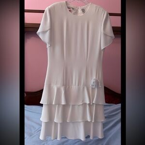 ‘80’s Drop Waist Short White Formal/Prom Dress; Size 8 Petite